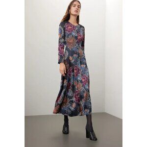 FARM Rio Floral Long Sleeve Maxi Dress – Navy Blue, Size XS
